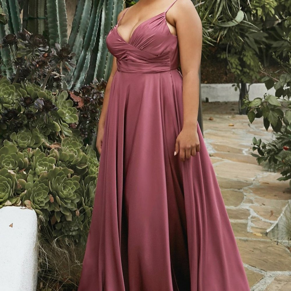 MAUVE ROSE PLUS SIZE PROM SWEETHEART NECKLINE SOFT SATIN A-LINE CURVY cd7485